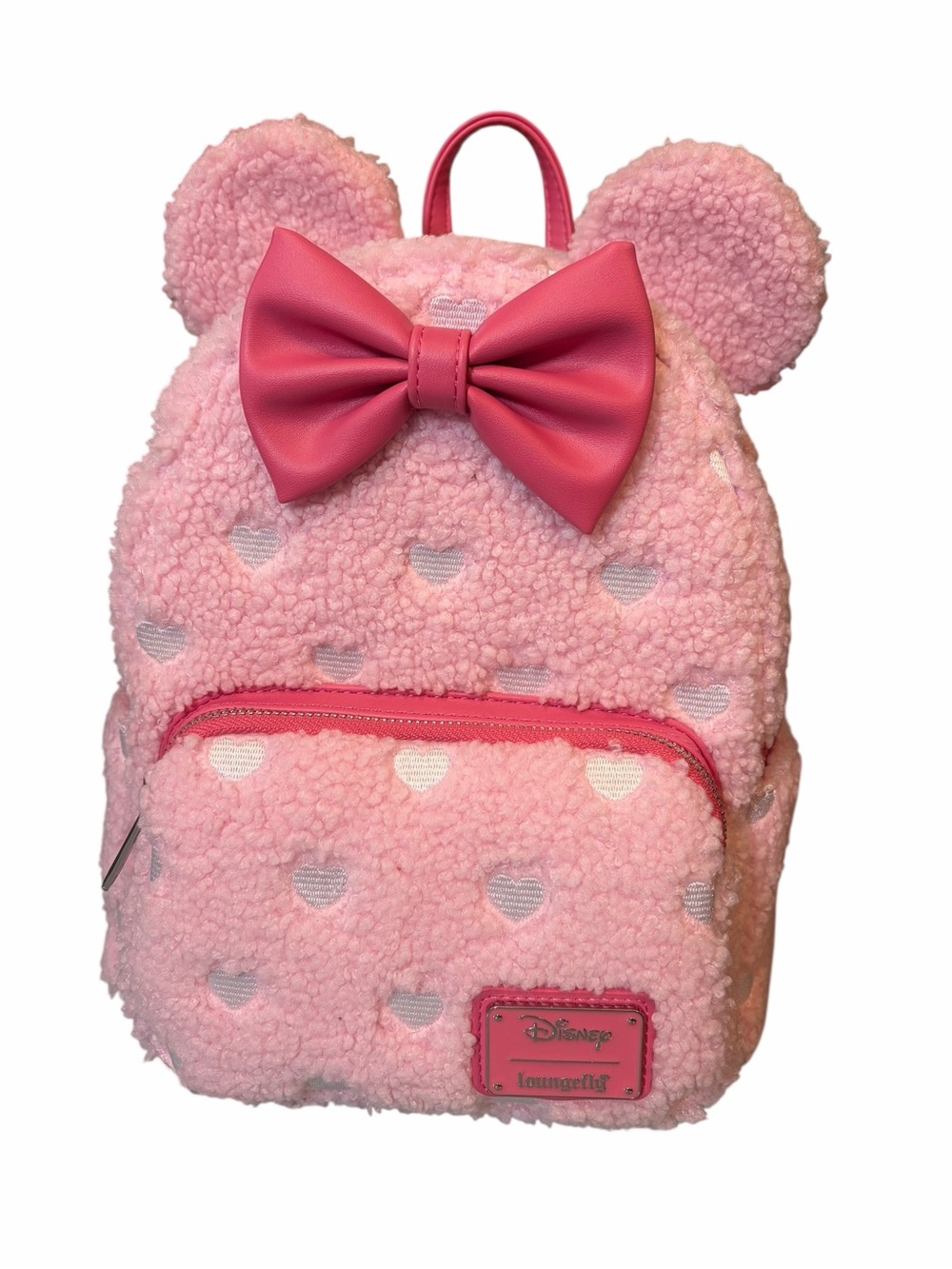 Loungefly Disney Pink Sherpa Minnie Mini Backpack Hearts Strawberry Scented